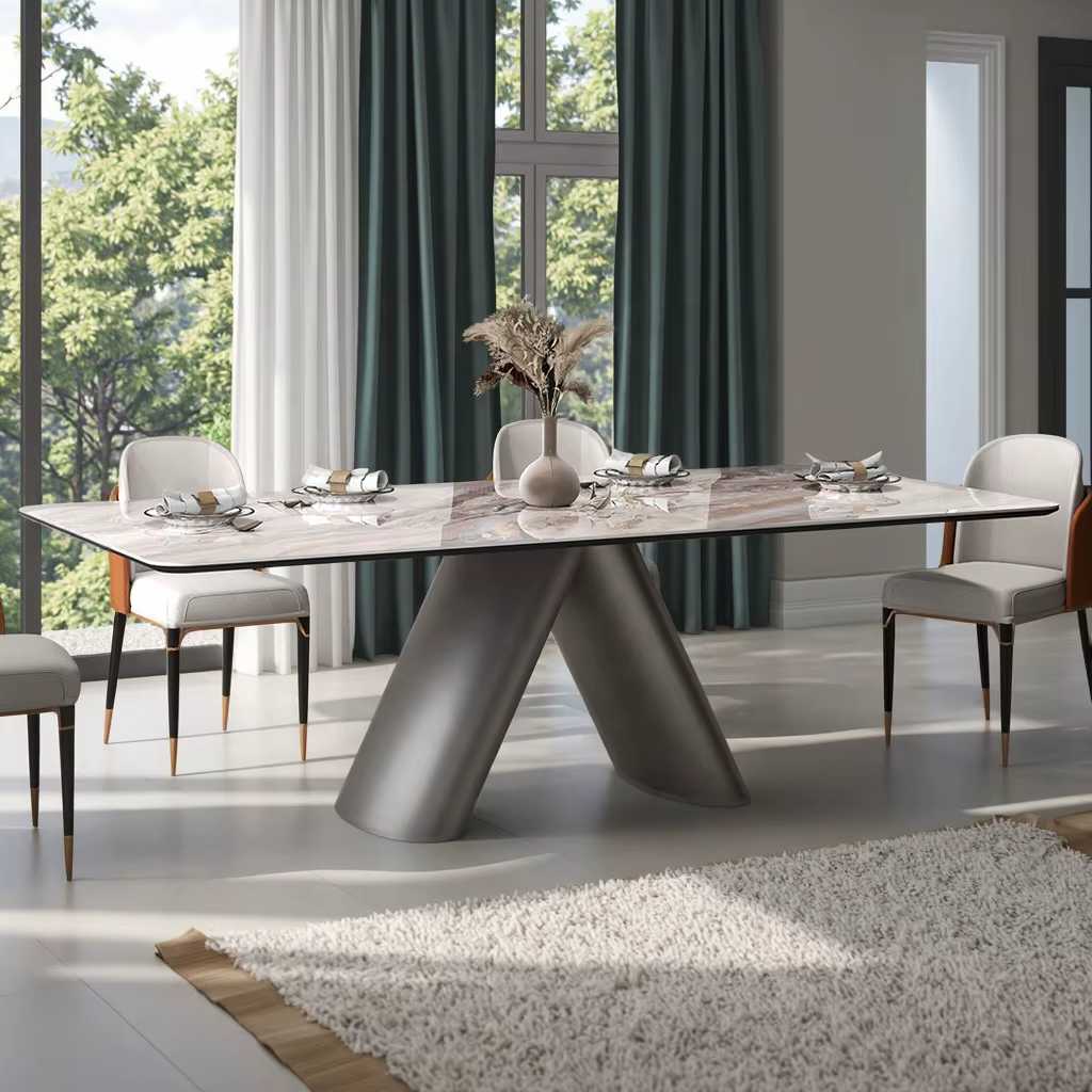 Modern Rectangular Travertine Stone Dining Table — image 3