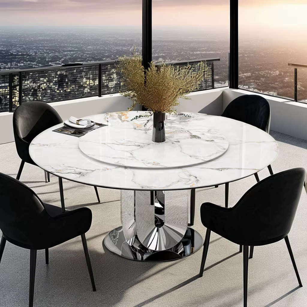 High Quality Dining Room Table with Marble Top and Silver Legs — image 2