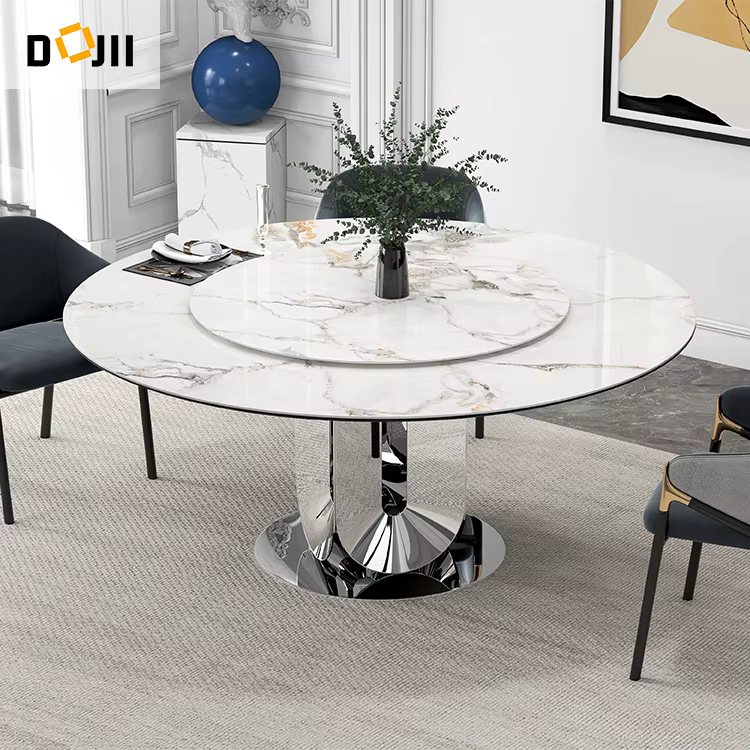 High Quality Dining Room Table with Marble Top and Silver Legs — image 3