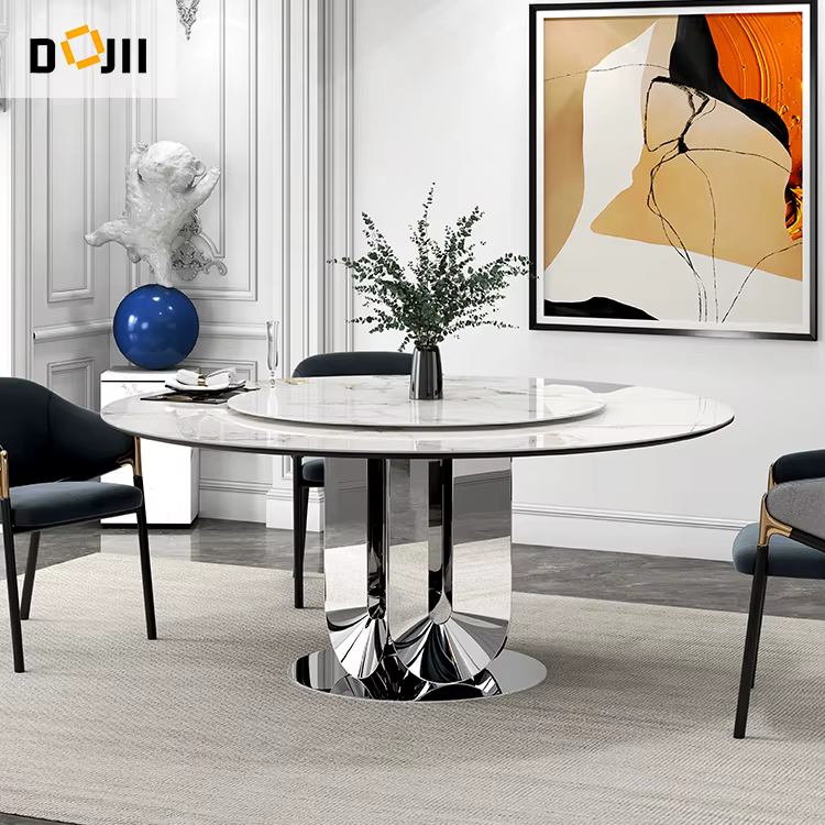 High Quality Dining Room Table with Marble Top and Silver Legs — image 4