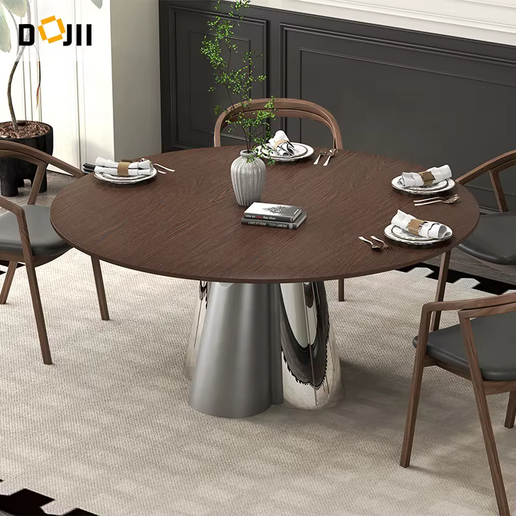 Retro Style Indian Dining Desk Round Sliding Marble Pinning Dining Table with Rotating Centre — image 3