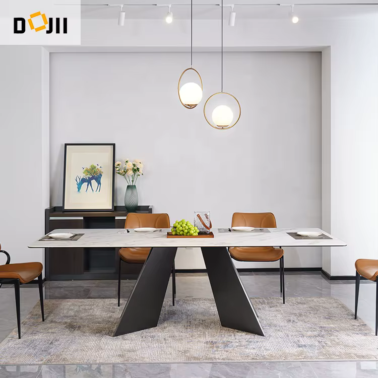 Small Sintered Stone Marble Dining Table Set with Stainless Steel Legs — image 2