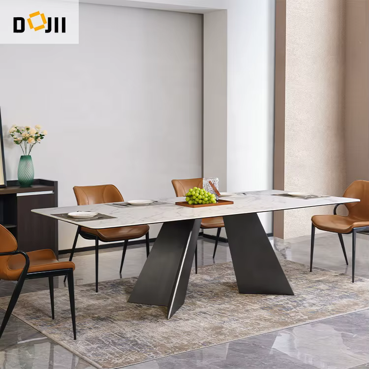 Small Sintered Stone Marble Dining Table Set with Stainless Steel Legs — image 4