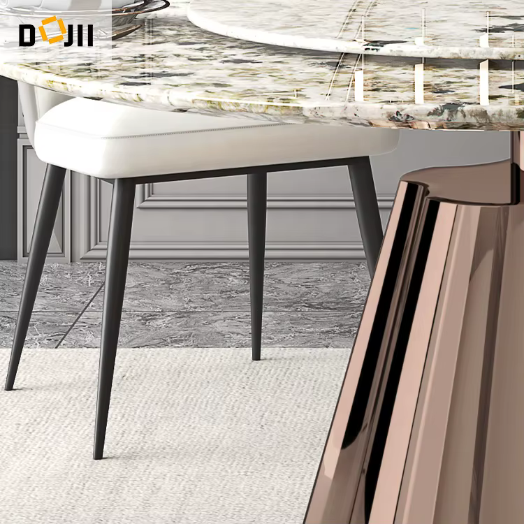 Italian Marble Top Round Dining Table with Golden Stainless Steel Base — image 4