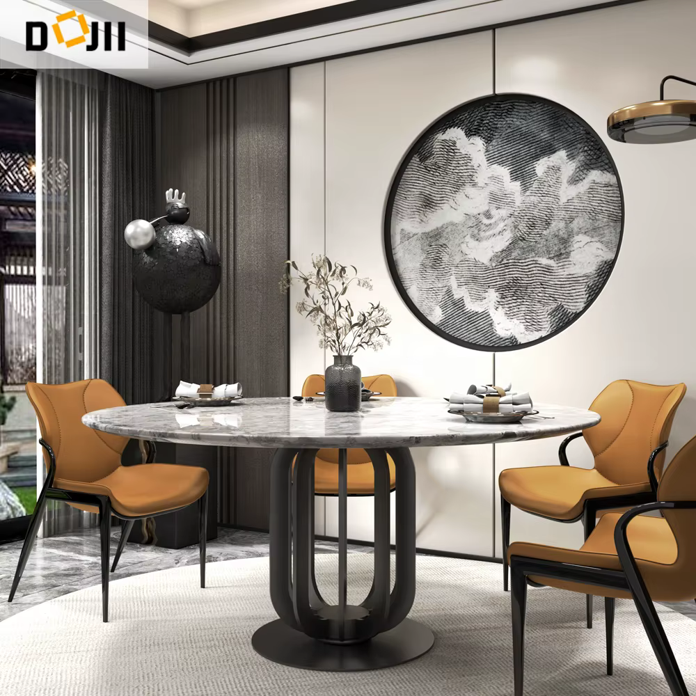 Round Dining Room Sculptural Shapes 10 Person Table with Slate Top — image 2