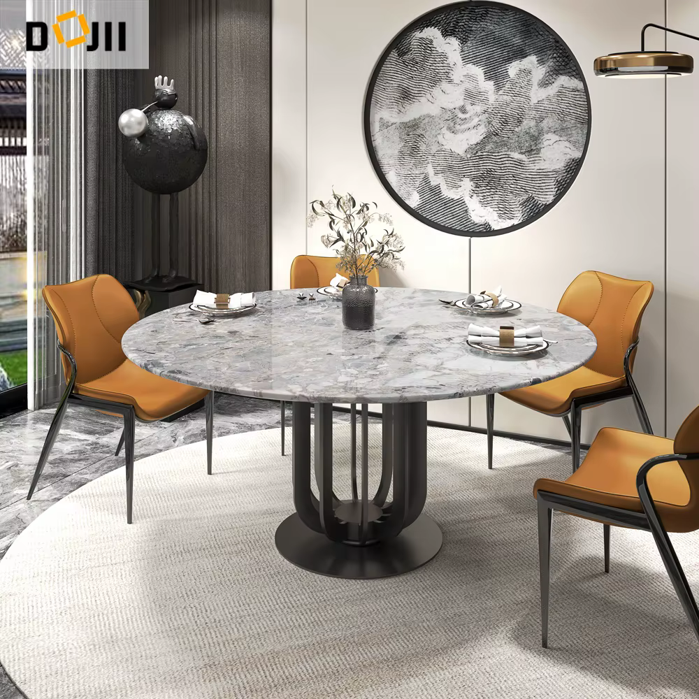 Round Dining Room Sculptural Shapes 10 Person Table with Slate Top — image 3