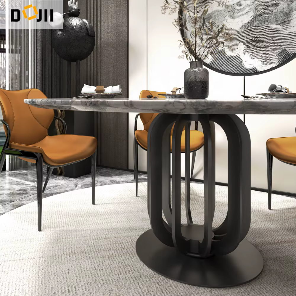 Round Dining Room Sculptural Shapes 10 Person Table with Slate Top — image 4