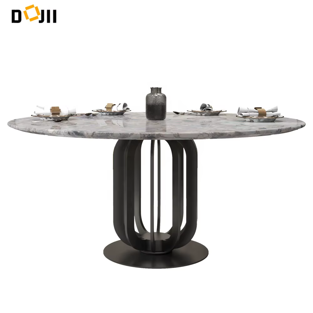 Round Dining Room Sculptural Shapes 10 Person Table with Slate Top — image 5