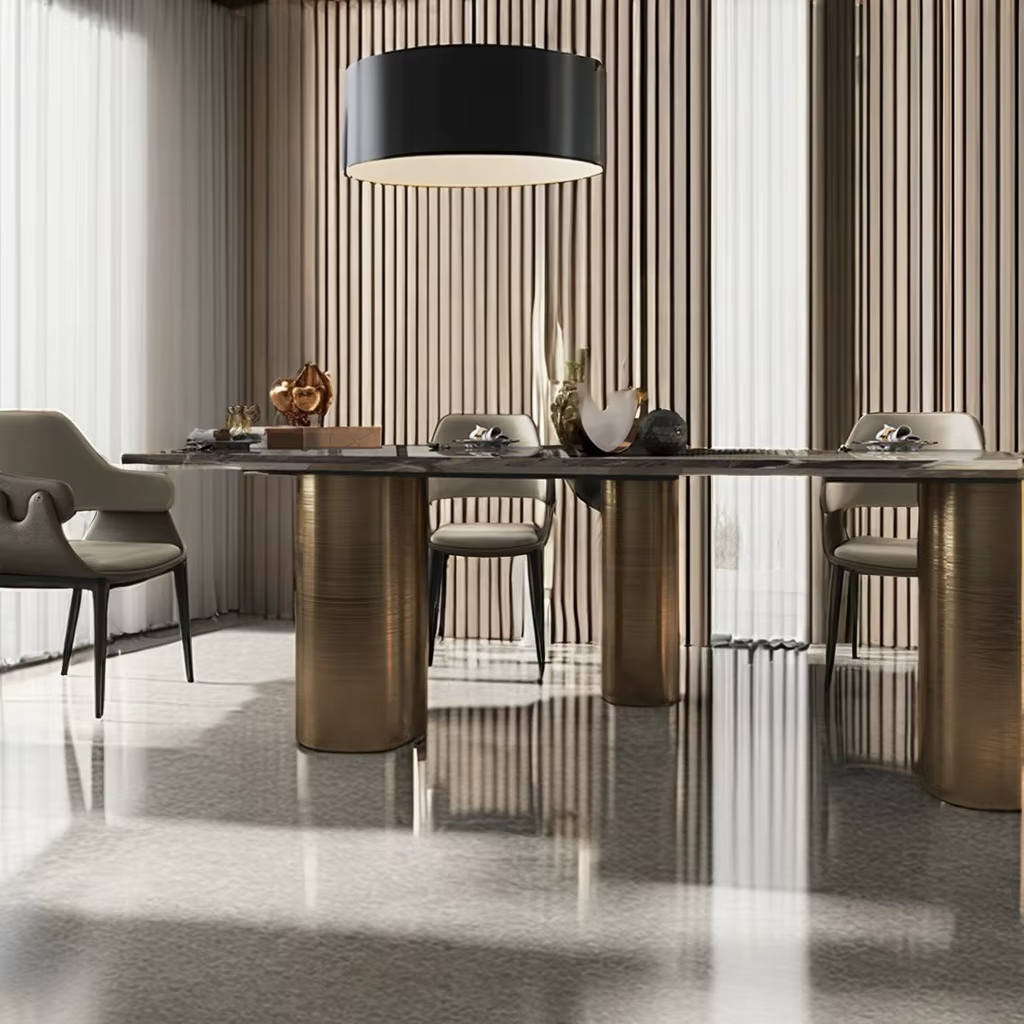 Imported Rose Gold Furniture Selectable Height Adjustable 106 Inches Circle Dinner Table Set — image 3