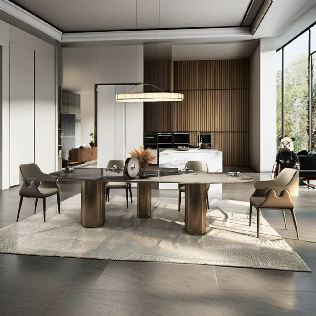 Imported Rose Gold Furniture Selectable Height Adjustable 106 Inches Circle Dinner Table Set — image 4