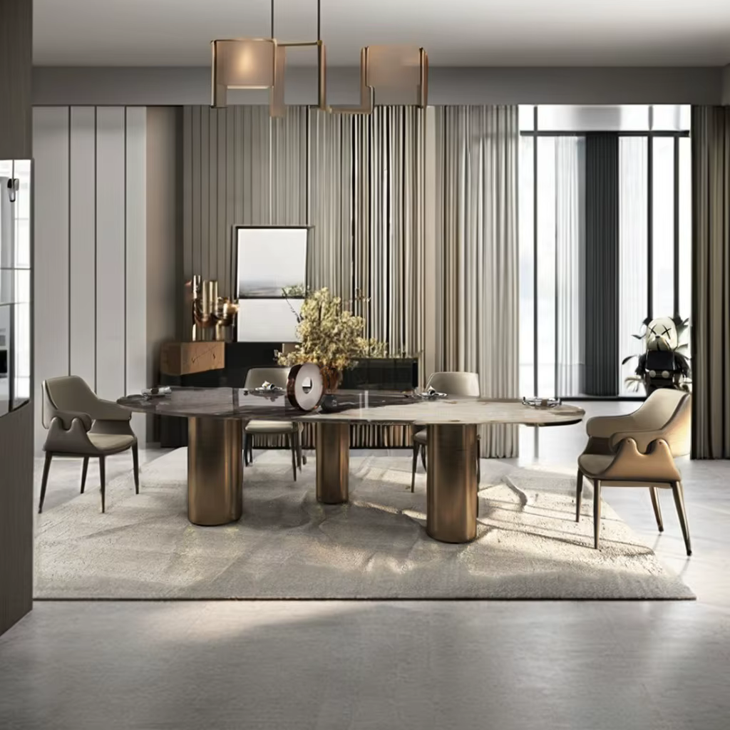 Imported Rose Gold Furniture Selectable Height Adjustable 106 Inches Circle Dinner Table Set — image 5