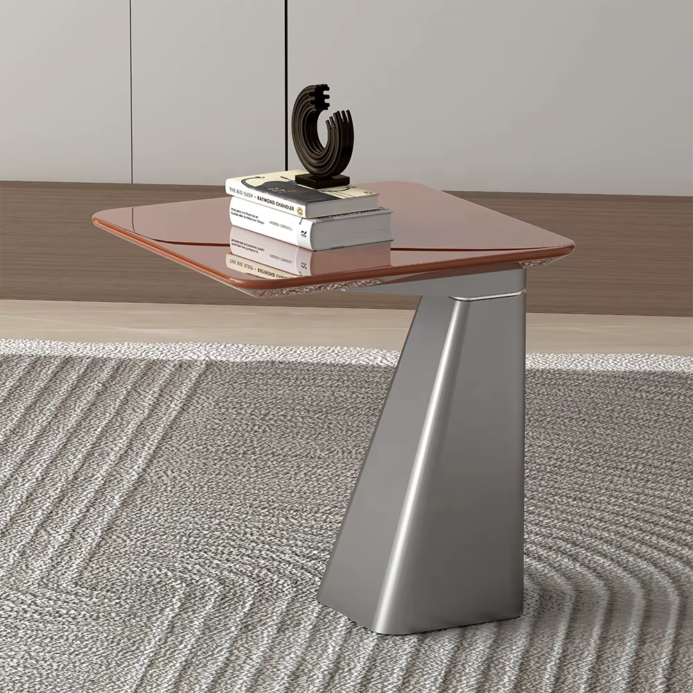 Functional Square Coffee Table Classic Marble Glass with Block Base — image 4