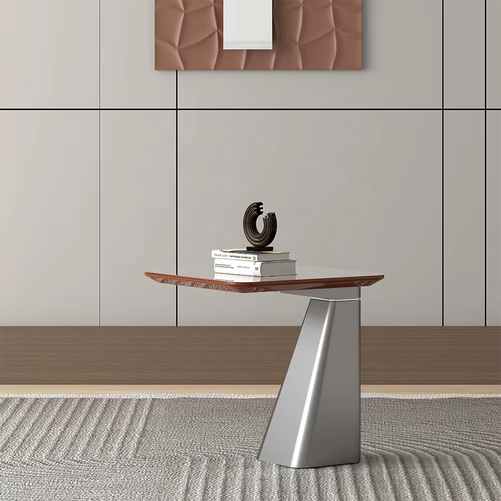 Functional Square Coffee Table Classic Marble Glass with Block Base — image 6