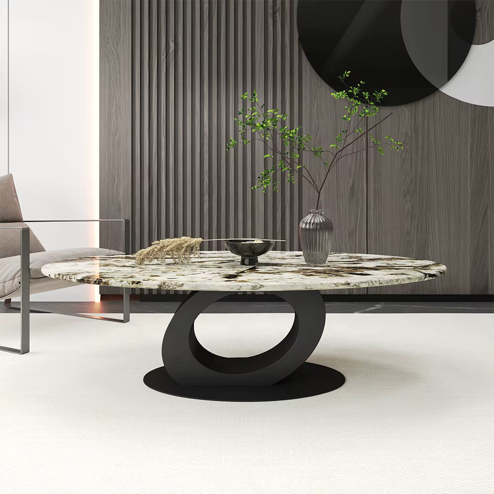 Oval Middle Small Table Coffee Table with Metal Base — image 2