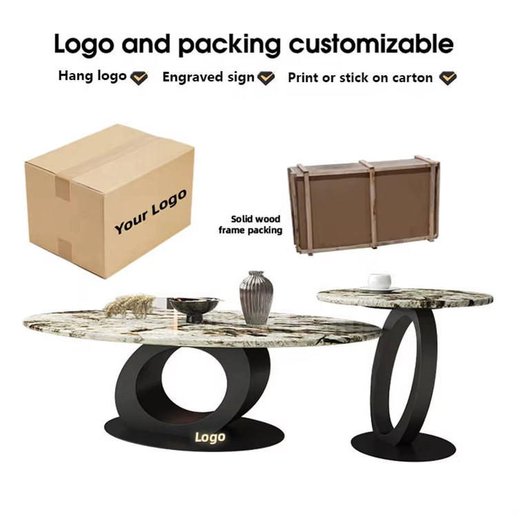 Oval Middle Small Table Coffee Table with Metal Base — image 4