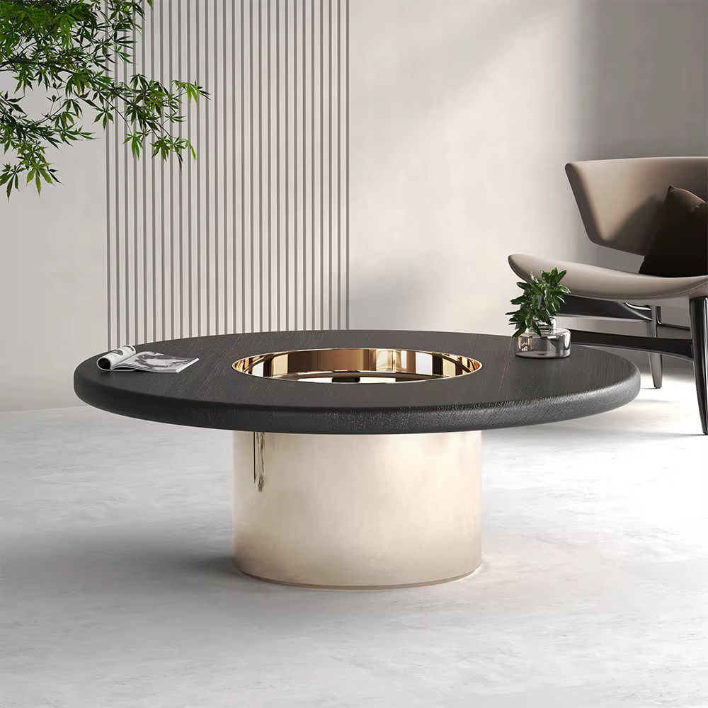 Stone/Plywood Top Coffee Table Round Set of 2 — image 2