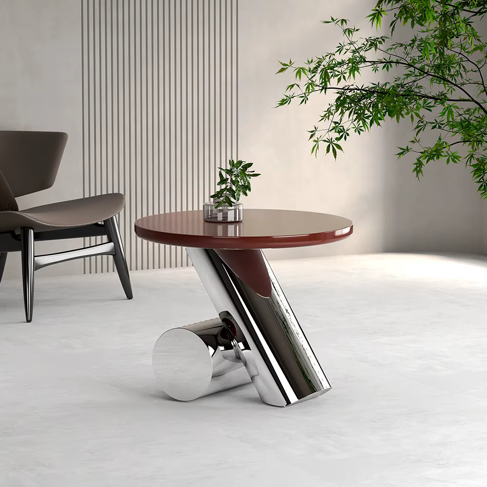 Stone/Plywood Top Coffee Table Round Set of 2 — image 3
