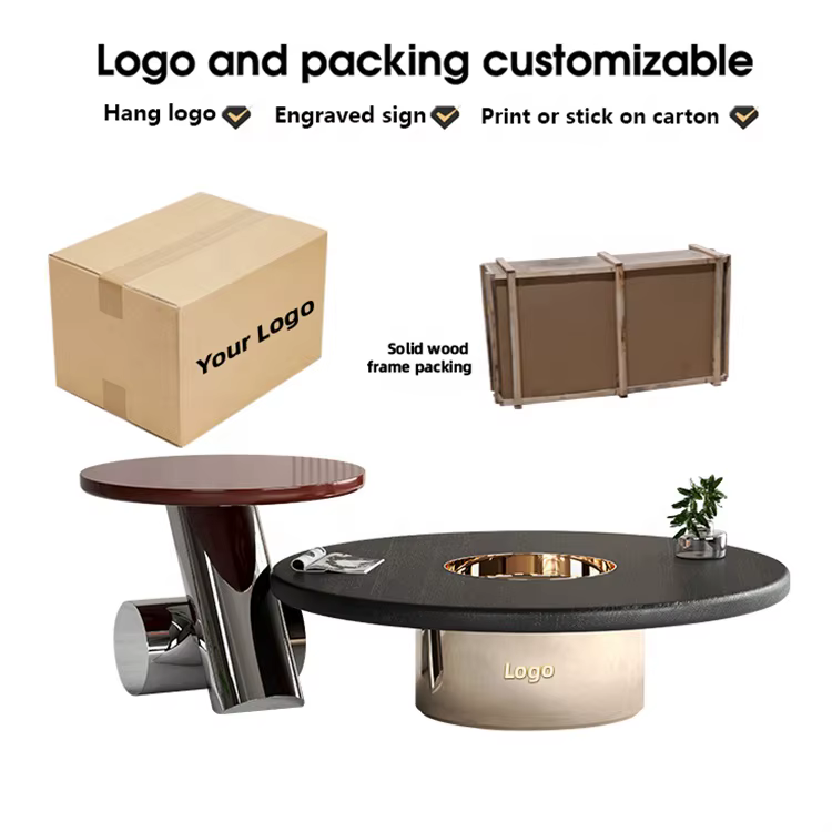 Stone/Plywood Top Coffee Table Round Set of 2 — image 4