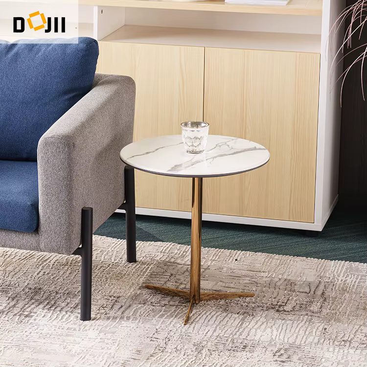 Modern Round Marble Gold Side Table — image 2