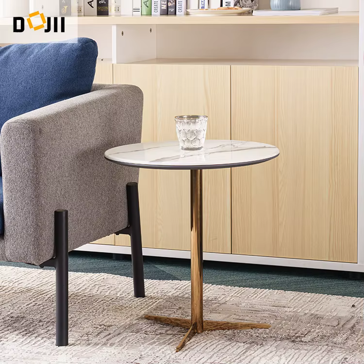 Modern Round Marble Gold Side Table — image 4