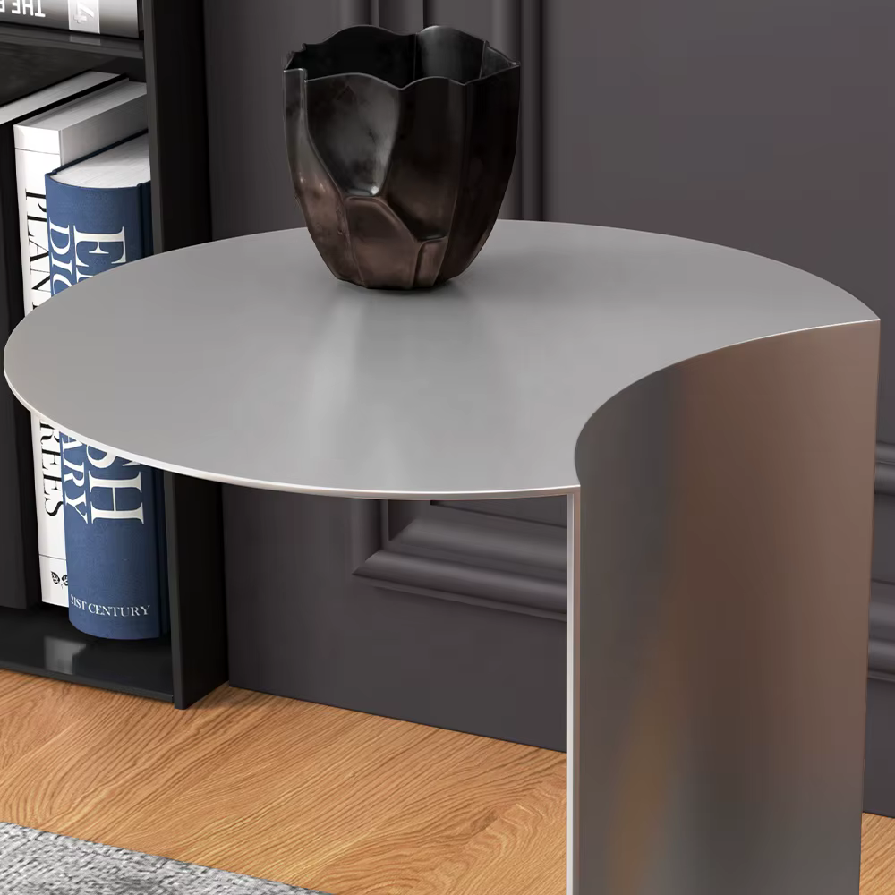 Semicircular Side Table Waterproof Structure Metal Half Moon Sofa Table — image 2