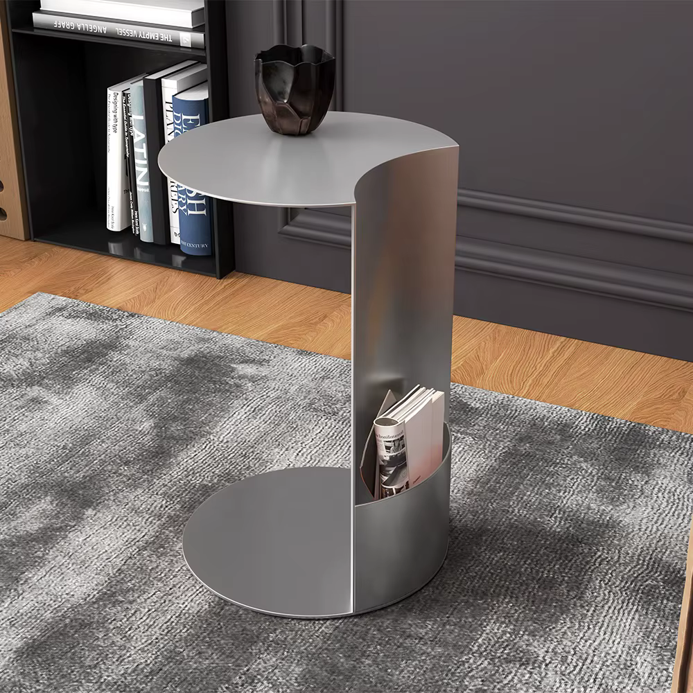 Semicircular Side Table Waterproof Structure Metal Half Moon Sofa Table — image 3