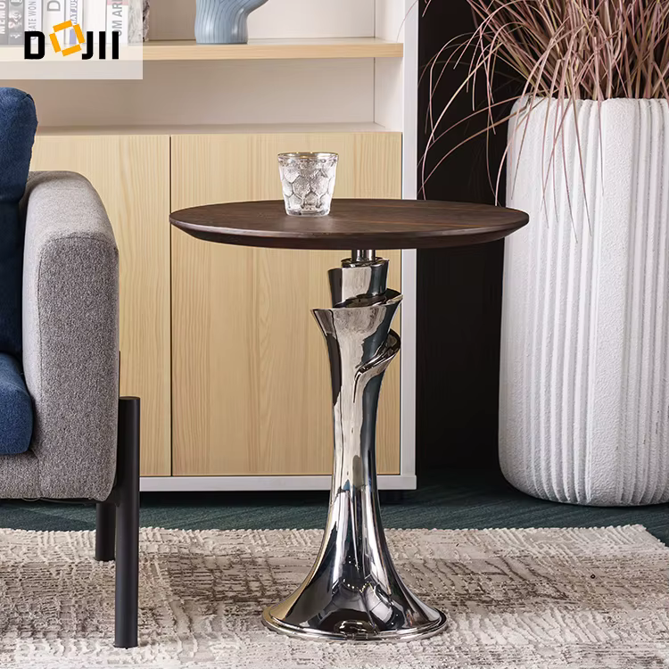 Wooden Corner Side Low Table with Rose Flower Design and 304 Stainless Steel Stand — image 3