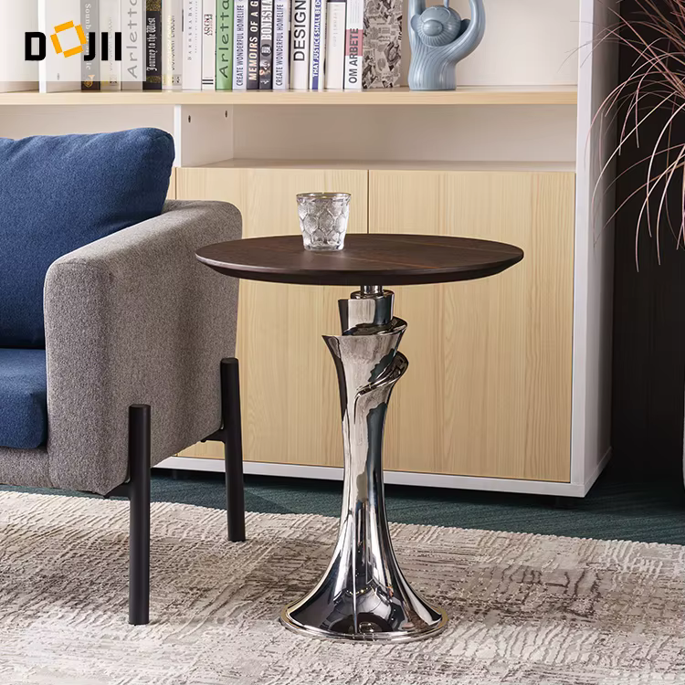 Wooden Corner Side Low Table with Rose Flower Design and 304 Stainless Steel Stand — image 5