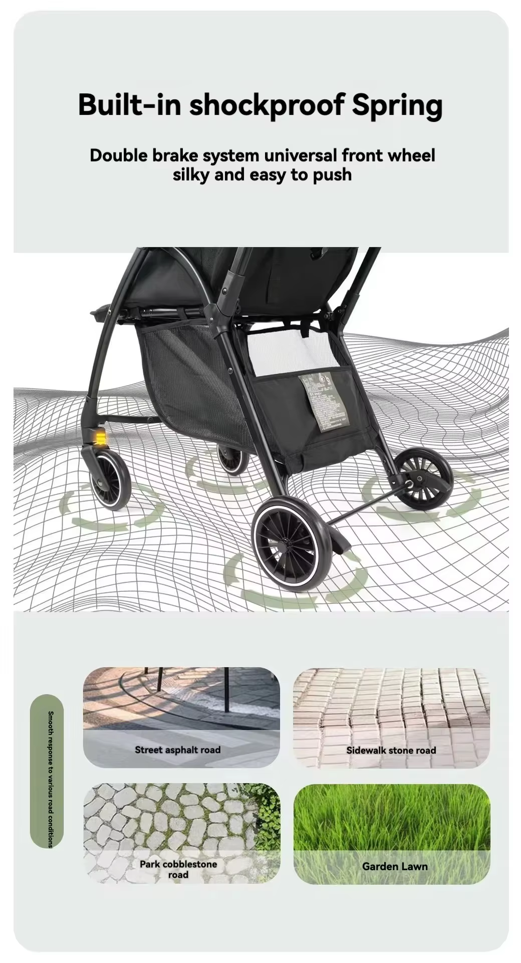 Customizable Portable Folding Cushioned Four-wheel Metal Frame Stroller — image 6