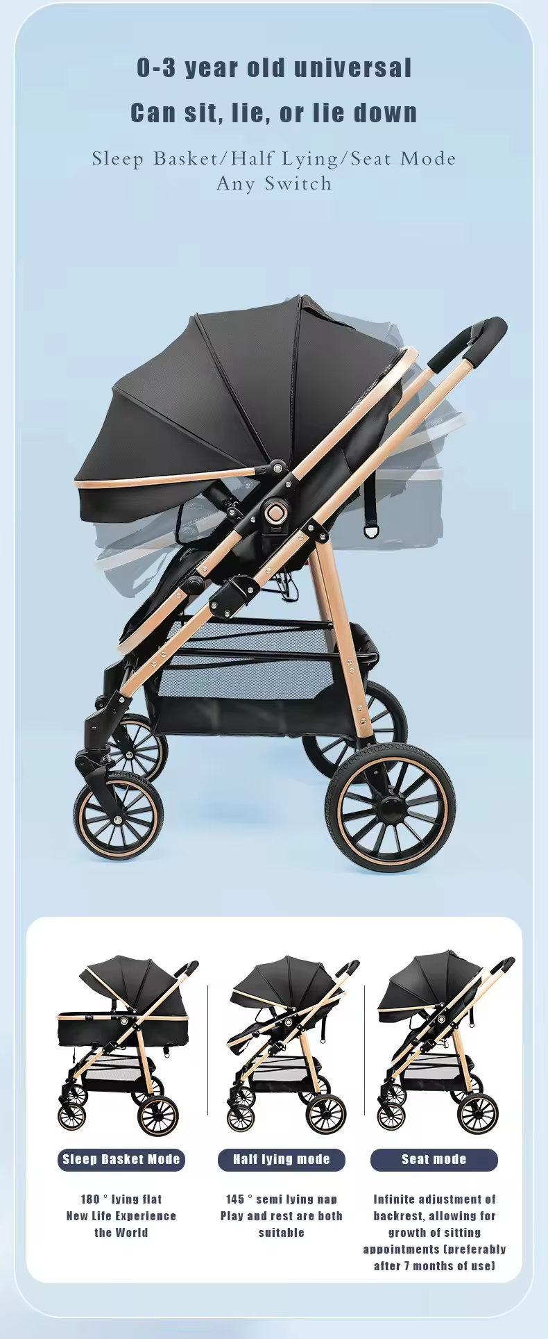 High Landscape 4-Wheel Foldable Metal Stroller — image 6