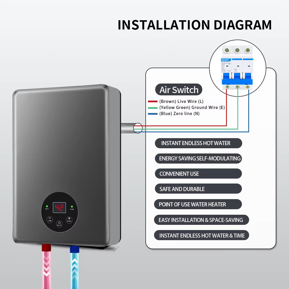 220V 3.5KW Smart Wall Mounted Instant Electric Water Heater — image 3