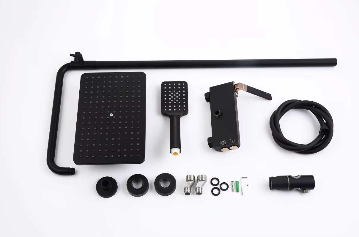 Unique Luxury Brass Shower Combo Square Black Shower Faucet — image 6