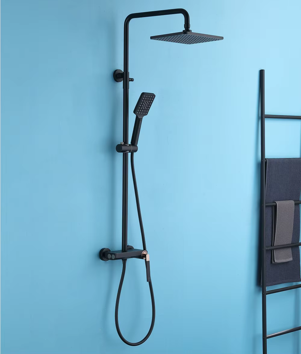Matte Black Color 2 Functions Waterfall Shower Faucet Mixer Set — image 2
