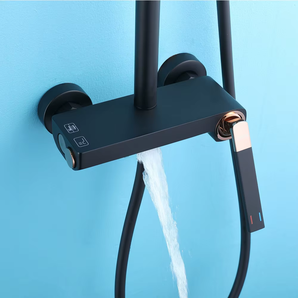 Matte Black Color 2 Functions Waterfall Shower Faucet Mixer Set — image 3
