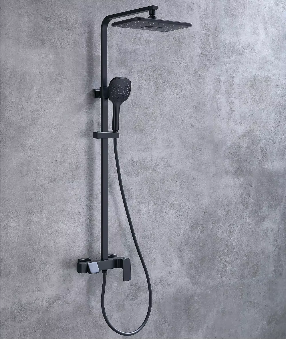 Popular Innovative Matte Black Square Head Round Hand Brass Shower Set — image 2