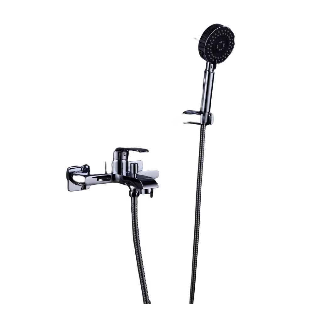 New Style High End Simple Black Chrome Brass Shower System — image 5