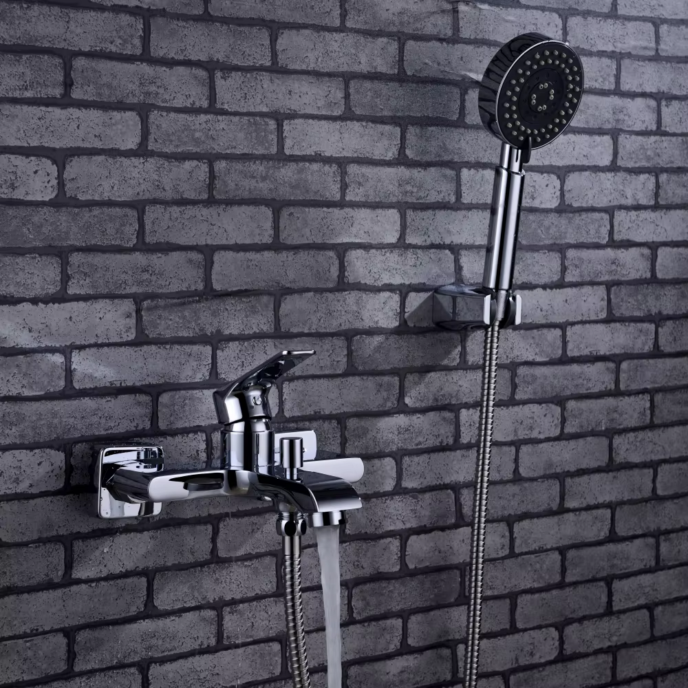 New Style High End Simple Black Chrome Brass Shower System — image 6