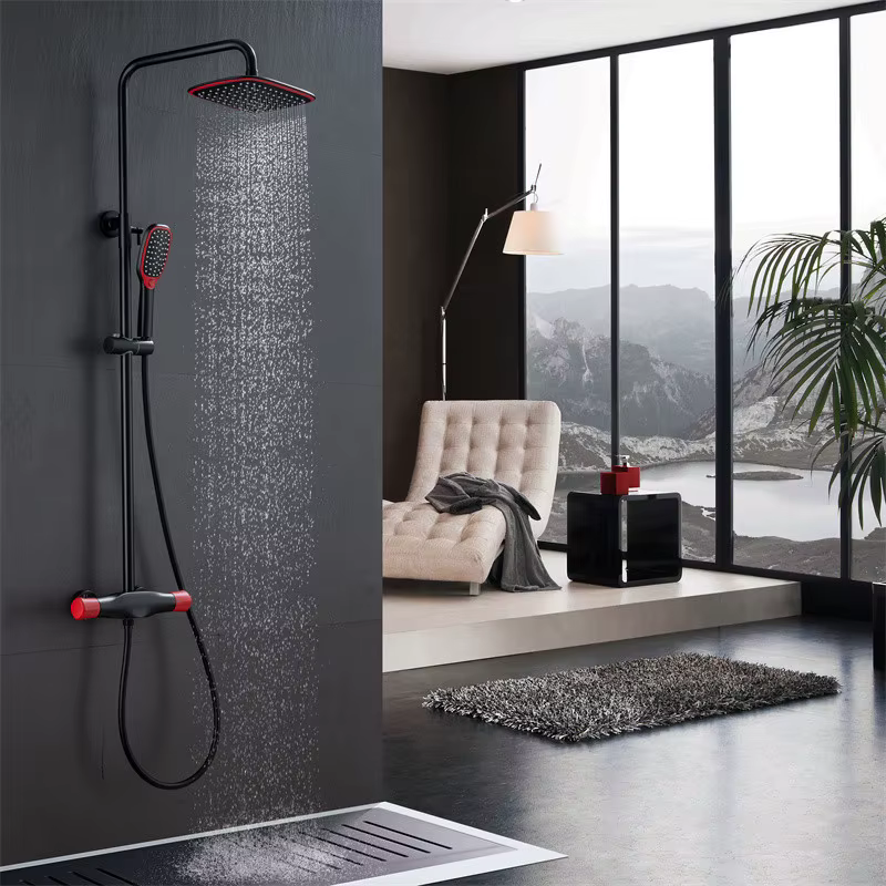 Luxury Black and Red Brass Bath Shower Mixer Tap — image 2