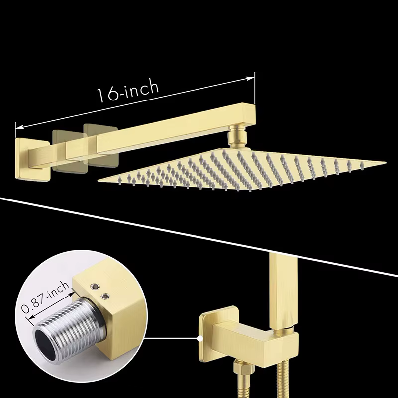 Square 12 Inch Brushed Gold Shower Faucet Set — image 5