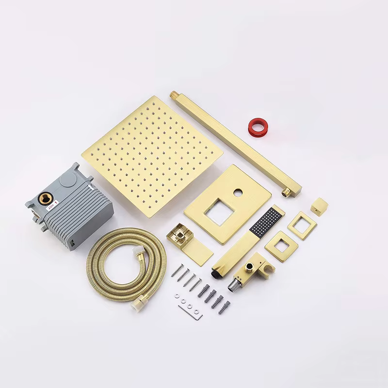 Square 12 Inch Brushed Gold Shower Faucet Set — image 6