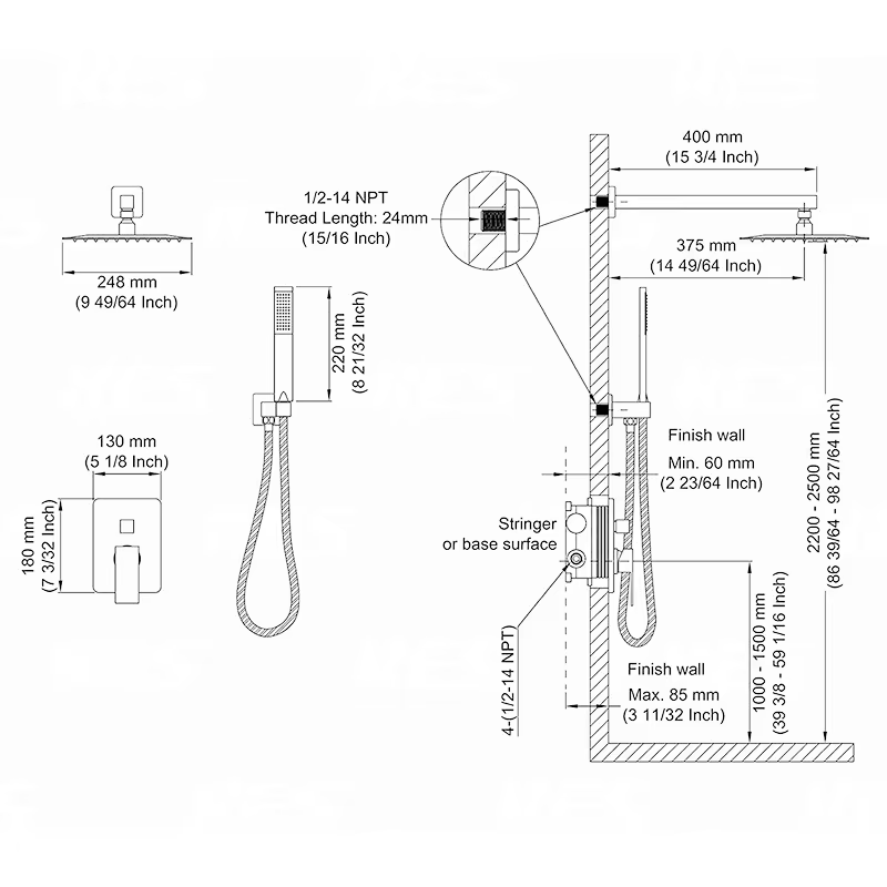 Big Square Black Fixed Shower Head — image 5