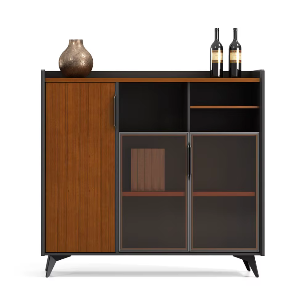 2 Glass Doors Low Cabinet Wood — image 2
