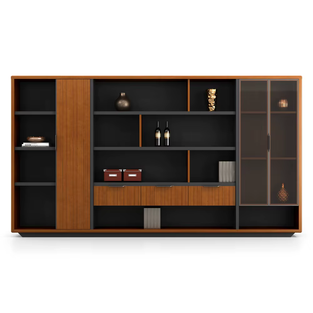 2 Glass Doors Low Cabinet Wood — image 3