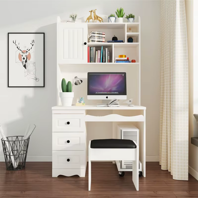 White Computer Table Design With Wooden — image 2