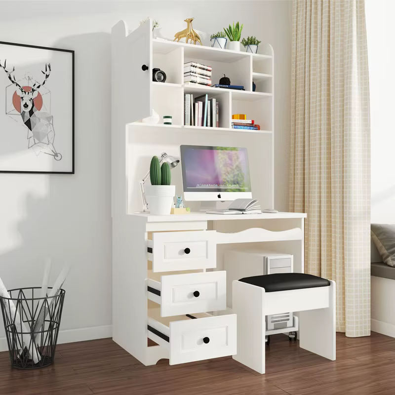 White Computer Table Design With Wooden — image 4