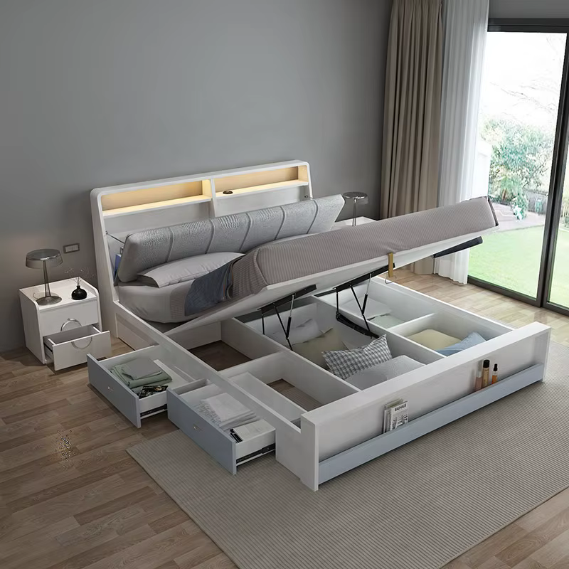 White Wooden Led Bed Frame King — image 2