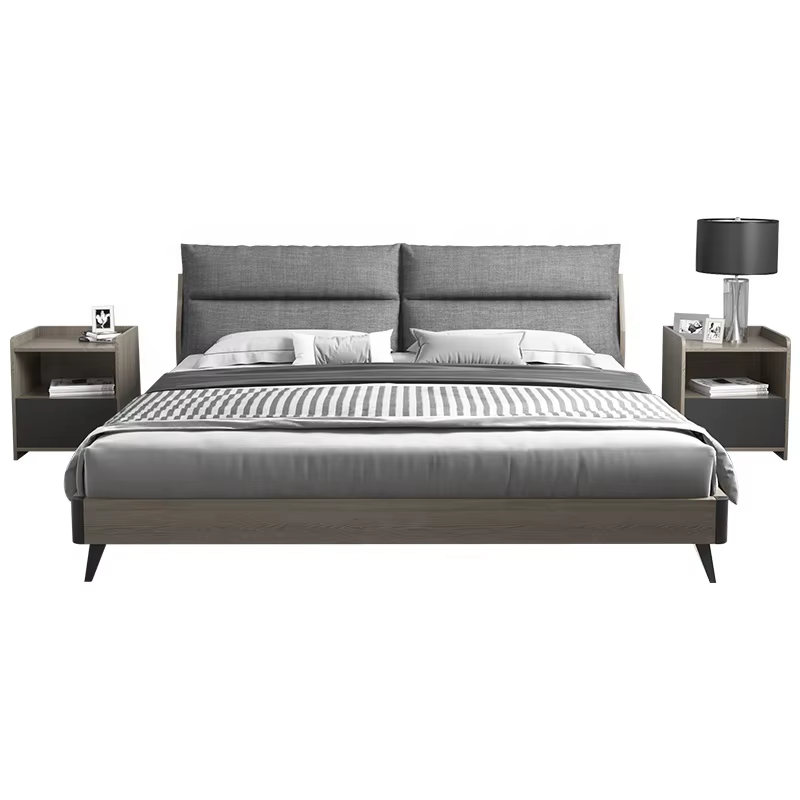 Modern Grey King Size Bed Wooden — image 2