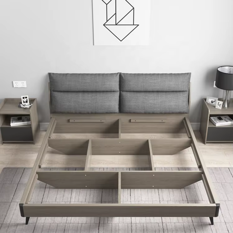 Modern Grey King Size Bed Wooden — image 3