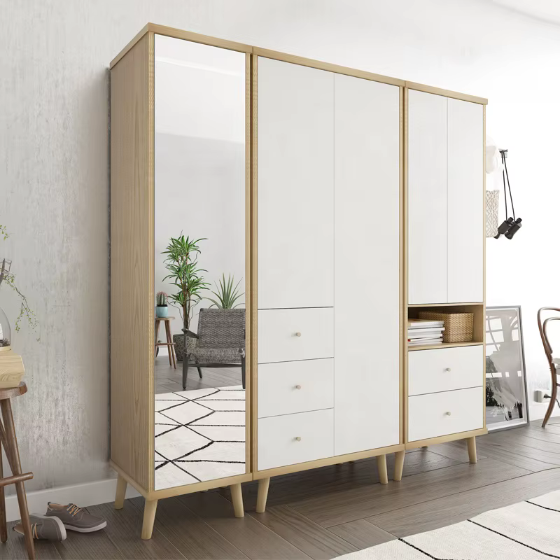 White Simple Cupboard Design With Mirror — image 4