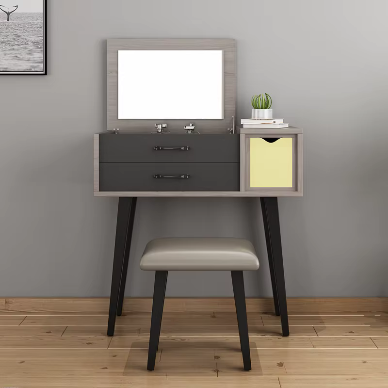 Glass Mirror Wood Dresser With Chair — image 2
